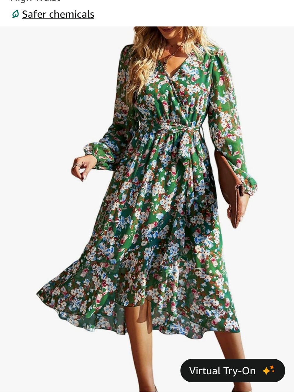 Green Floral Wrap Midi Dress - Women
